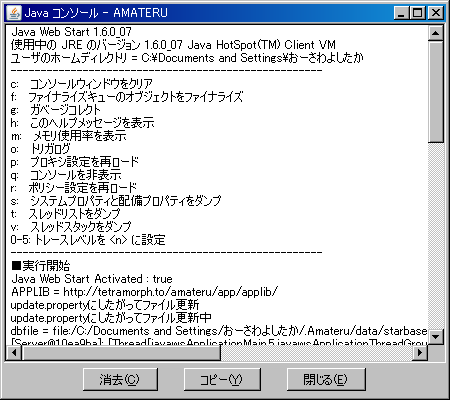 Javaコンソールの画面