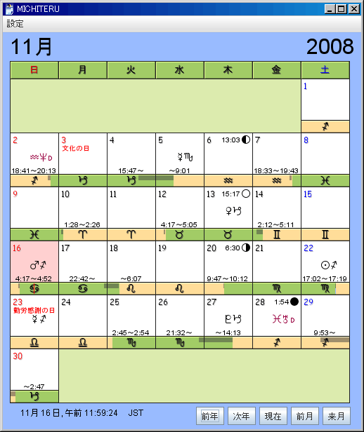 占星術カレンダー・ミチテル